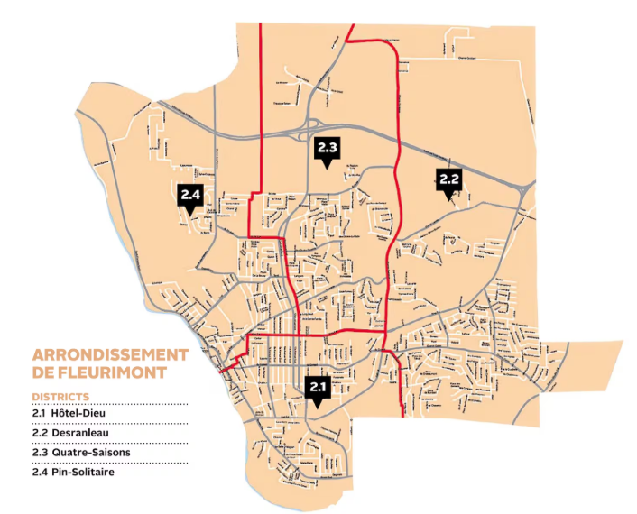 Arrondissement de Fleurimont - carte des districts ou quartiers